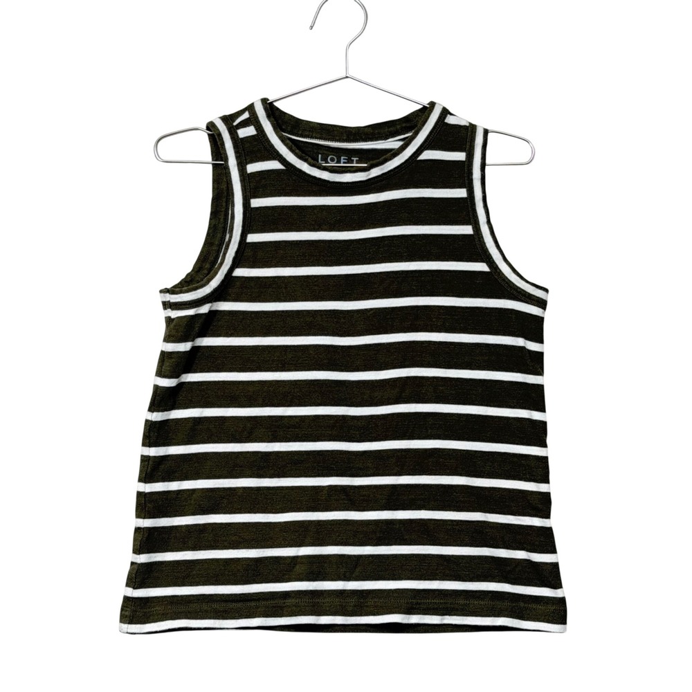 Loft Tank Top Women Size S Green White Striped Sleeveless 100% Cotton Knit